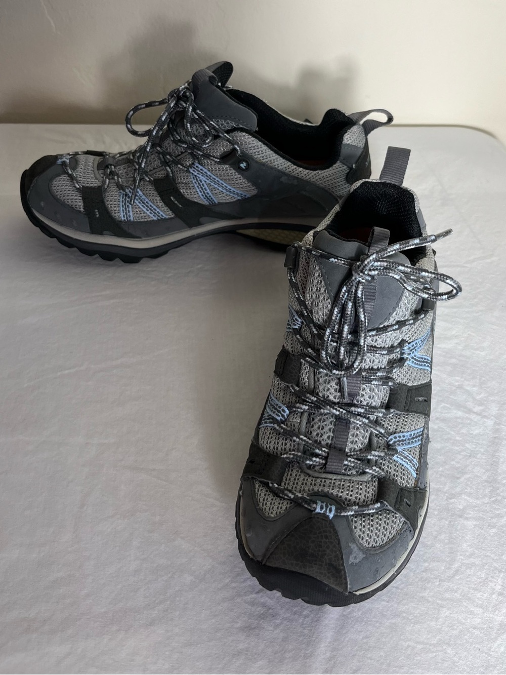 Merrell Women's Lace-Up Trail Hiking Shoes- Gray with Blue Accents SZ 8